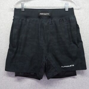 Alphalete Infinity Shorts Mens Medium Activewear Compression Lined Black Camo